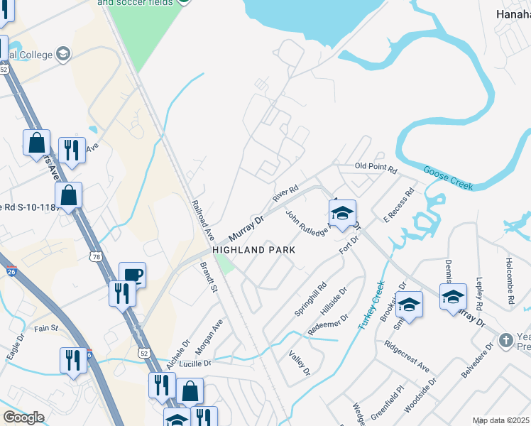 map of restaurants, bars, coffee shops, grocery stores, and more near 1201 Old Murray Court in Hanahan