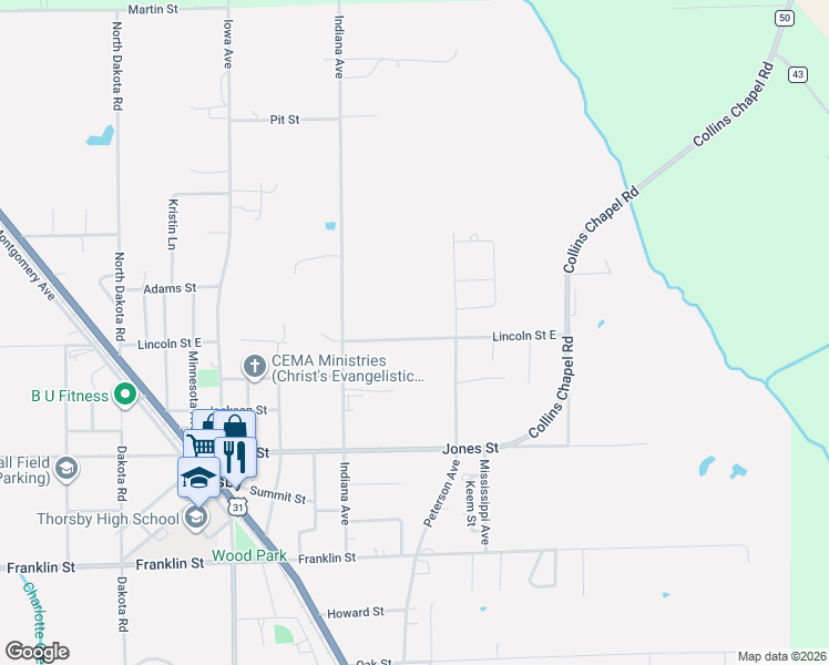 map of restaurants, bars, coffee shops, grocery stores, and more near 716 Lincoln Street East in Thorsby