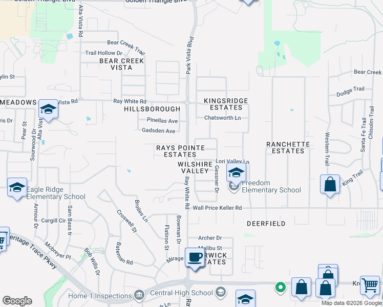 map of restaurants, bars, coffee shops, grocery stores, and more near 9929 Voss Avenue in Keller
