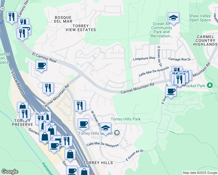 map of restaurants, bars, coffee shops, grocery stores, and more near 11225 Corte Isabelino in San Diego