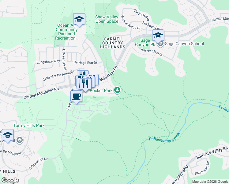 map of restaurants, bars, coffee shops, grocery stores, and more near 11211 Laurelcrest Drive in San Diego
