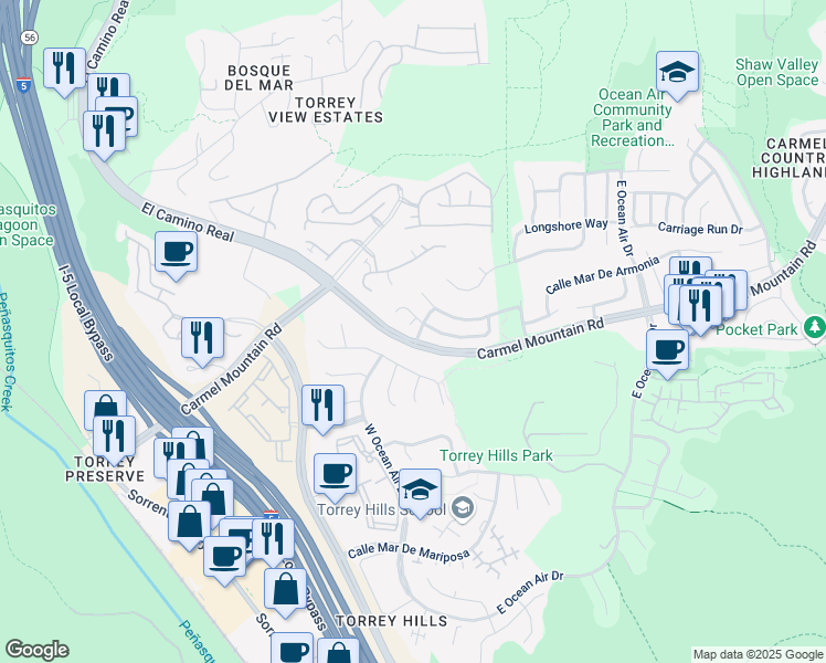 map of restaurants, bars, coffee shops, grocery stores, and more near 11225 Corte Isabelino in San Diego