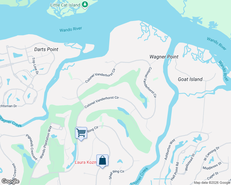 map of restaurants, bars, coffee shops, grocery stores, and more near 3682 Colonel Vanderhorst Circle in Mount Pleasant