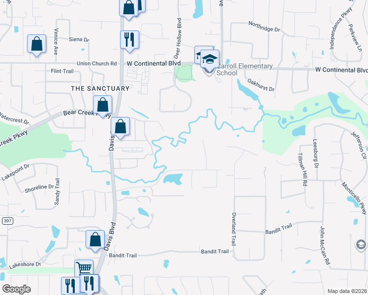 map of restaurants, bars, coffee shops, grocery stores, and more near 3325 Creek Road in Keller