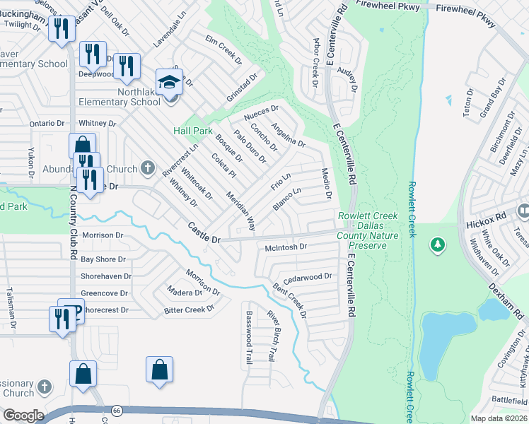 map of restaurants, bars, coffee shops, grocery stores, and more near 1226 Blanco Circle in Garland