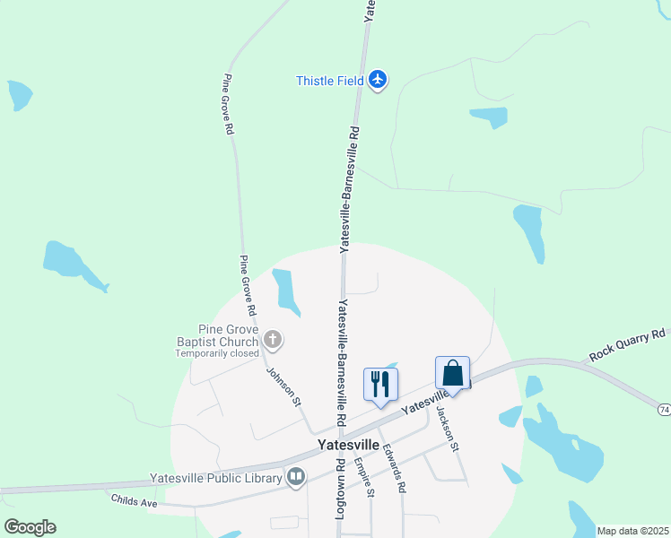 map of restaurants, bars, coffee shops, grocery stores, and more near 45 Yatesville-Barnesville Road in Yatesville
