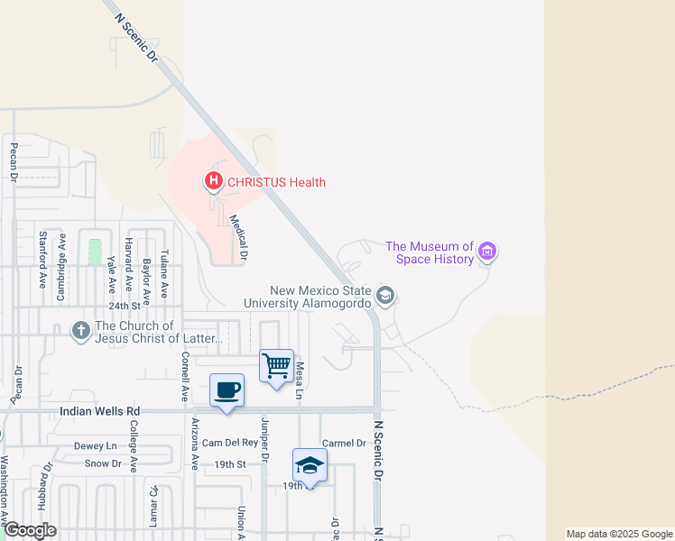 map of restaurants, bars, coffee shops, grocery stores, and more near 2400 North Scenic Drive in Alamogordo