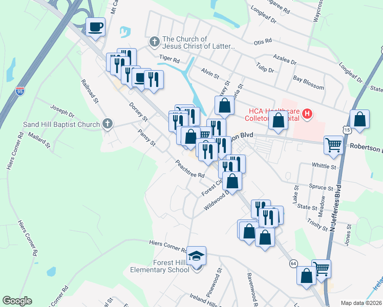map of restaurants, bars, coffee shops, grocery stores, and more near 913 Bells Highway in Walterboro