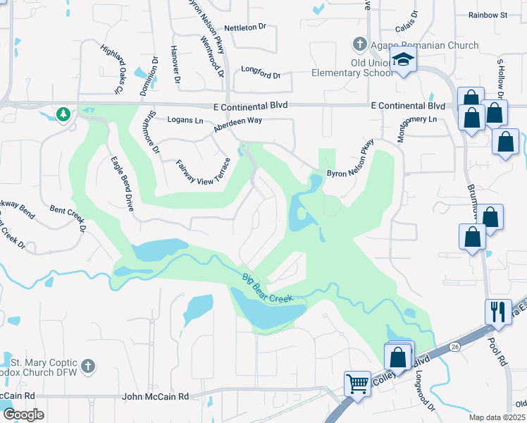 map of restaurants, bars, coffee shops, grocery stores, and more near 1301 Avon Terrace in Southlake