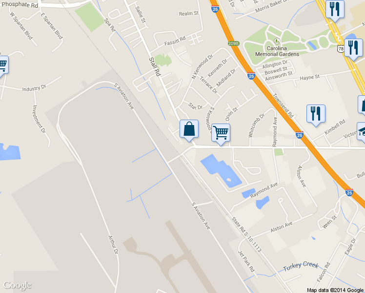 map of restaurants, bars, coffee shops, grocery stores, and more near 2720 Midland Park Rd in North Charleston