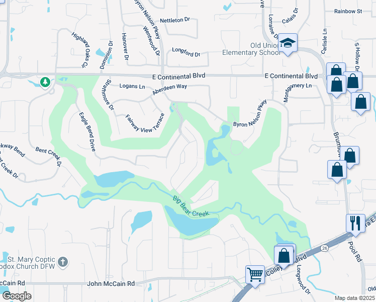 map of restaurants, bars, coffee shops, grocery stores, and more near 1301 Avon Terrace in Southlake