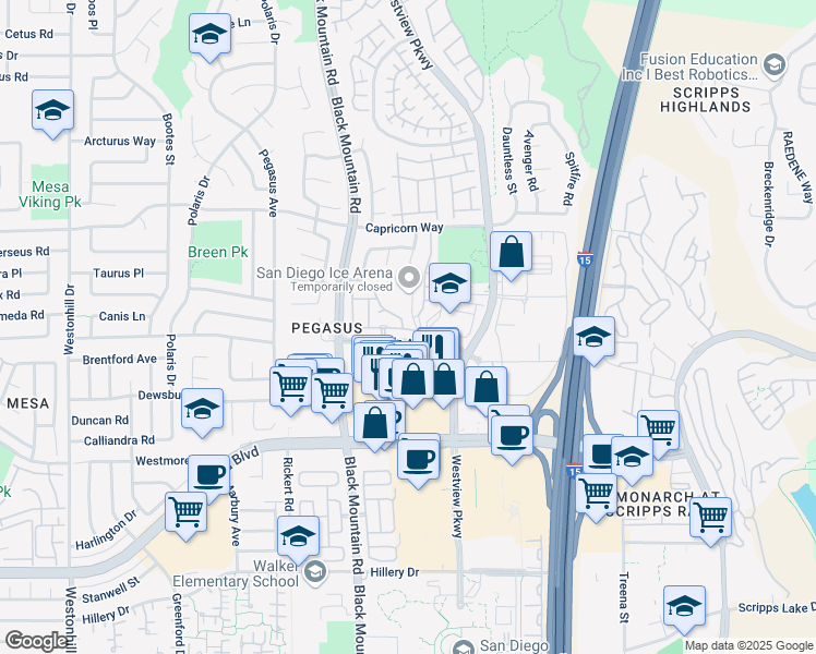 map of restaurants, bars, coffee shops, grocery stores, and more near 9516 Galvin Avenue in San Diego