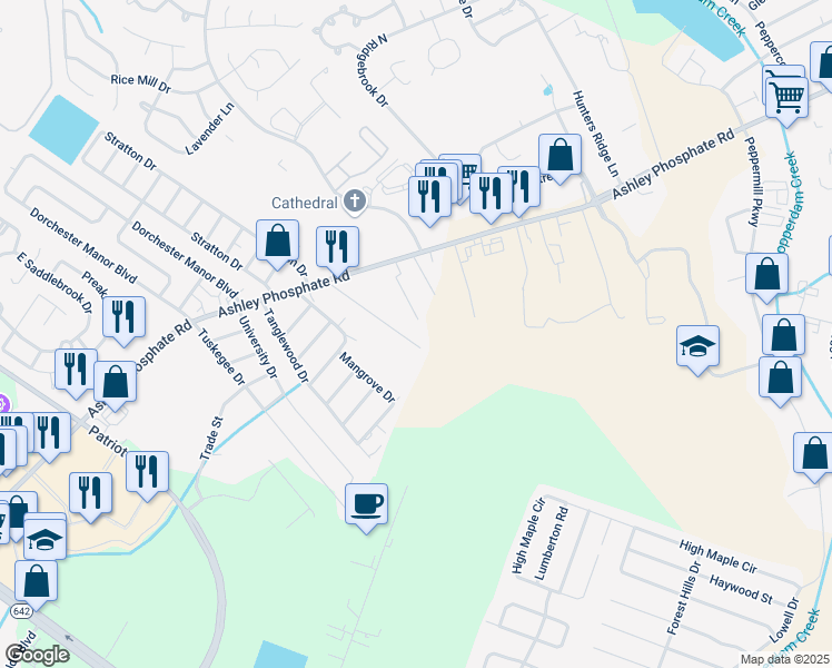 map of restaurants, bars, coffee shops, grocery stores, and more near 166A Beret Street in Charleston