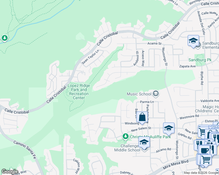 map of restaurants, bars, coffee shops, grocery stores, and more near 7305 Rock Canyon Dr in San Diego