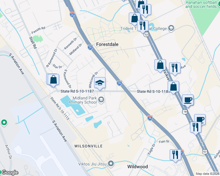 map of restaurants, bars, coffee shops, grocery stores, and more near in Charleston County