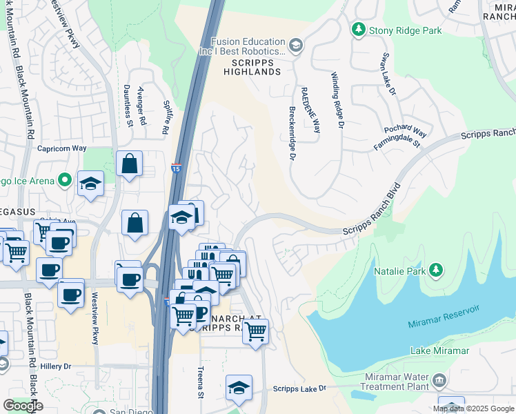 map of restaurants, bars, coffee shops, grocery stores, and more near 11115 Affinity Court in San Diego