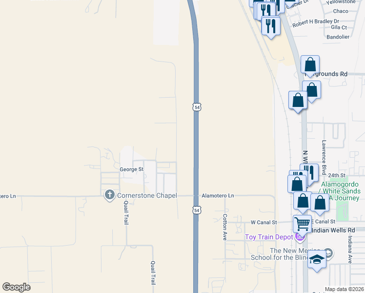 map of restaurants, bars, coffee shops, grocery stores, and more near 100-166 Lemin Avenue in Alamogordo