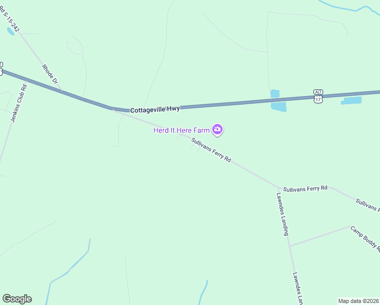 map of restaurants, bars, coffee shops, grocery stores, and more near 446 Sullivans Ferry Road in Cottageville
