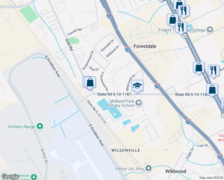 map of restaurants, bars, coffee shops, grocery stores, and more near 6923 Orvin Street in Charleston