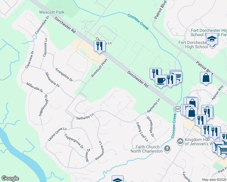 map of restaurants, bars, coffee shops, grocery stores, and more near 5436 Altamaha Drive in North Charleston