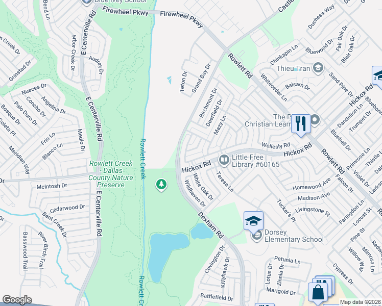map of restaurants, bars, coffee shops, grocery stores, and more near 6906 Conestoga Drive in Rowlett