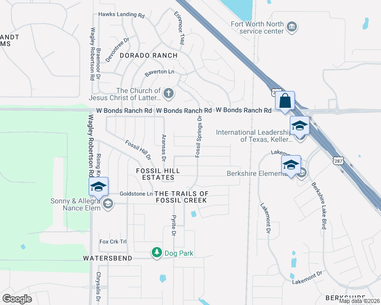 map of restaurants, bars, coffee shops, grocery stores, and more near 412 Marble Creek Drive in Fort Worth