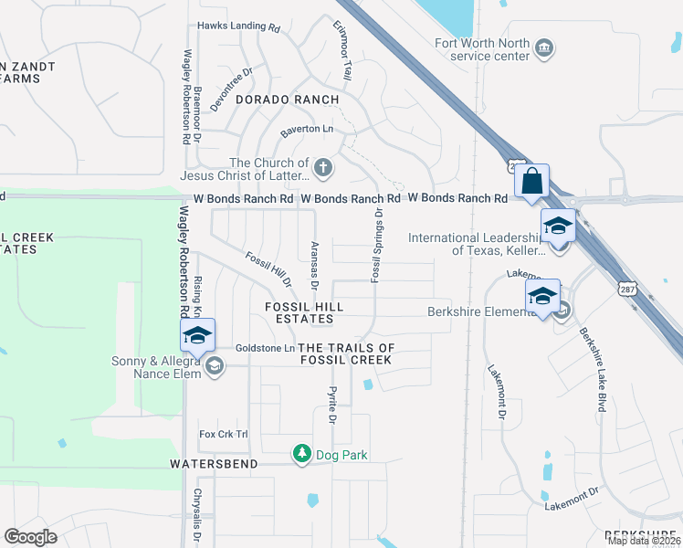 map of restaurants, bars, coffee shops, grocery stores, and more near 10609 Pumice Drive in Fort Worth