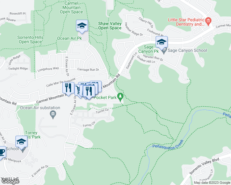 map of restaurants, bars, coffee shops, grocery stores, and more near 11315 Manorgate Drive in San Diego