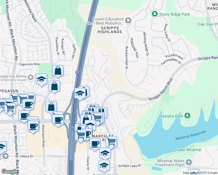 map of restaurants, bars, coffee shops, grocery stores, and more near 11145 Affinity Court in San Diego