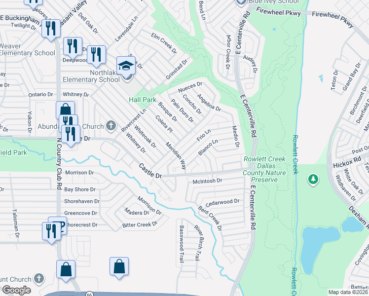 map of restaurants, bars, coffee shops, grocery stores, and more near 1933 Coleta Place in Garland