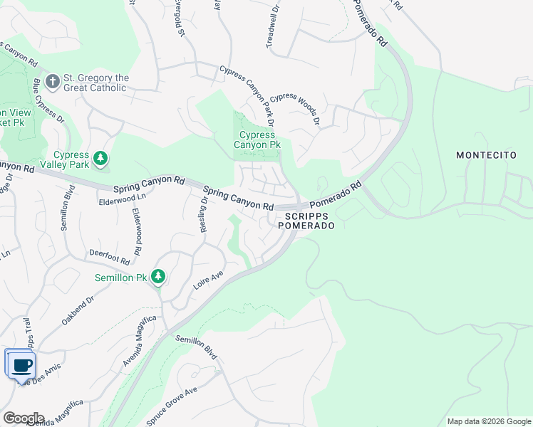 map of restaurants, bars, coffee shops, grocery stores, and more near 12425 Caminito Brioso in San Diego