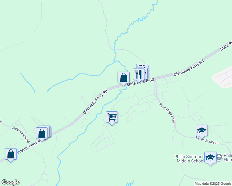 map of restaurants, bars, coffee shops, grocery stores, and more near 1757 Clements Ferry Road in Charleston