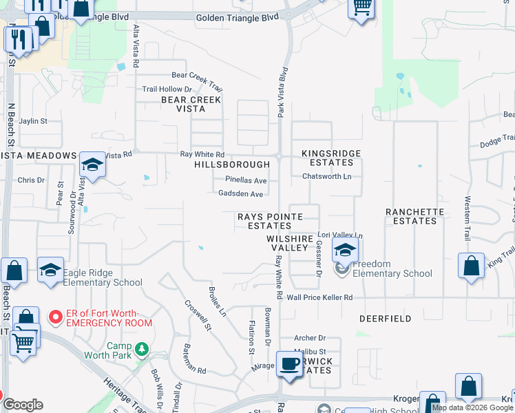 map of restaurants, bars, coffee shops, grocery stores, and more near 5144 Gadsden Avenue in Fort Worth