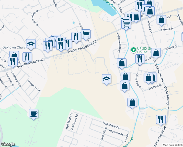 map of restaurants, bars, coffee shops, grocery stores, and more near 7345 Old Hertz Road in Charleston