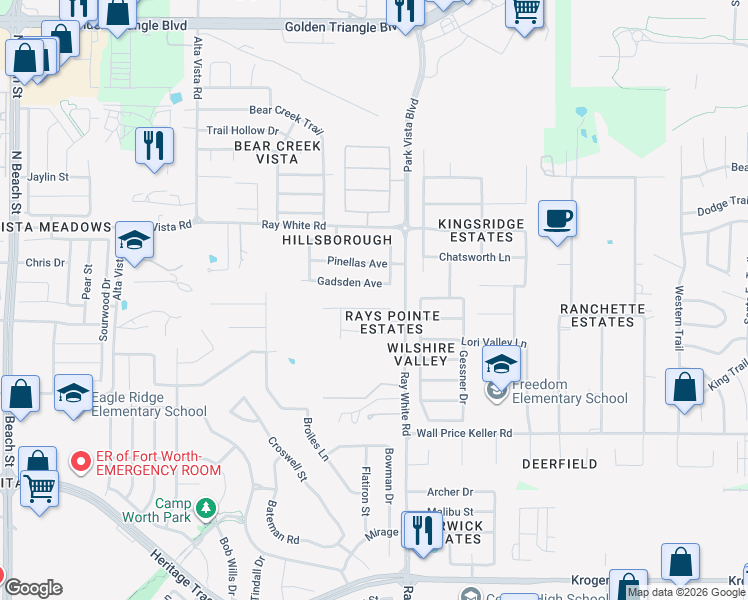 map of restaurants, bars, coffee shops, grocery stores, and more near 5144 Gadsden Avenue in Fort Worth