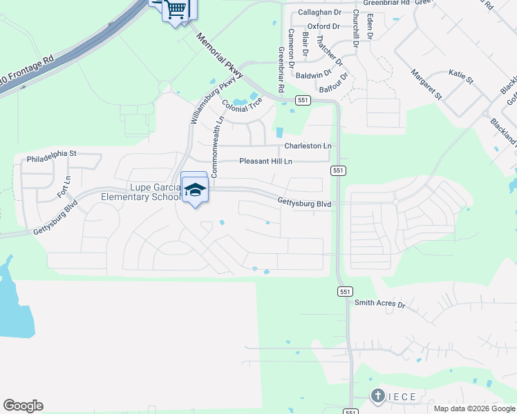 map of restaurants, bars, coffee shops, grocery stores, and more near 520 Alice Lane in Fate