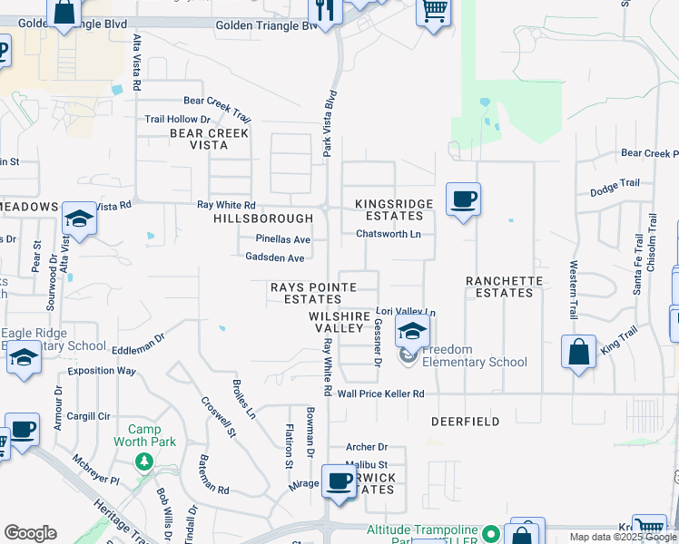 map of restaurants, bars, coffee shops, grocery stores, and more near 9913 Voss Avenue in Keller