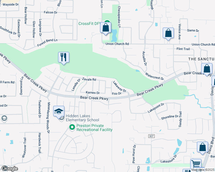 map of restaurants, bars, coffee shops, grocery stores, and more near 605 Burnet Drive in Keller