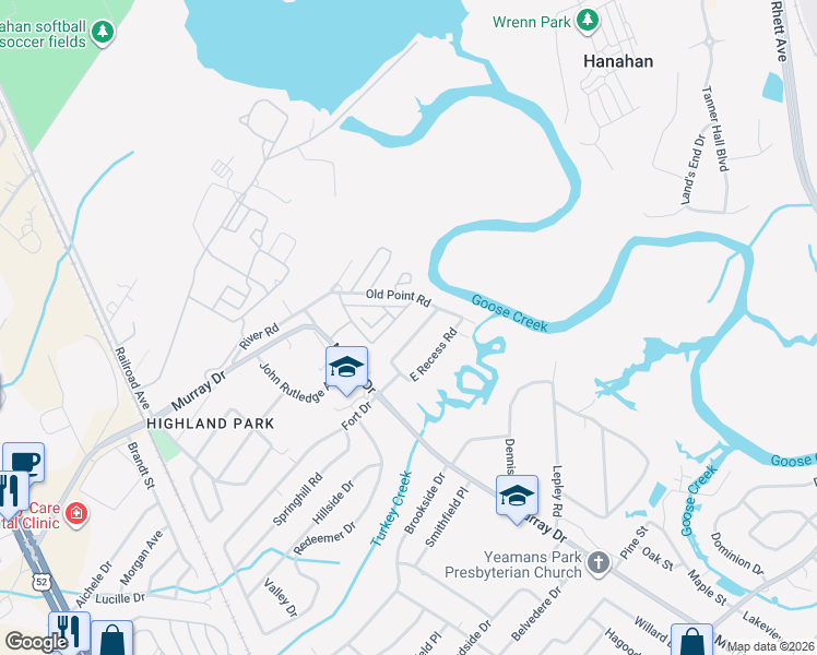 map of restaurants, bars, coffee shops, grocery stores, and more near 1010 West Recess Road in Hanahan