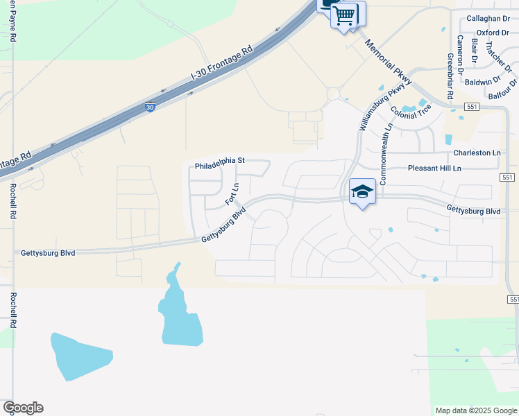 map of restaurants, bars, coffee shops, grocery stores, and more near Carolina Trace in Royse City