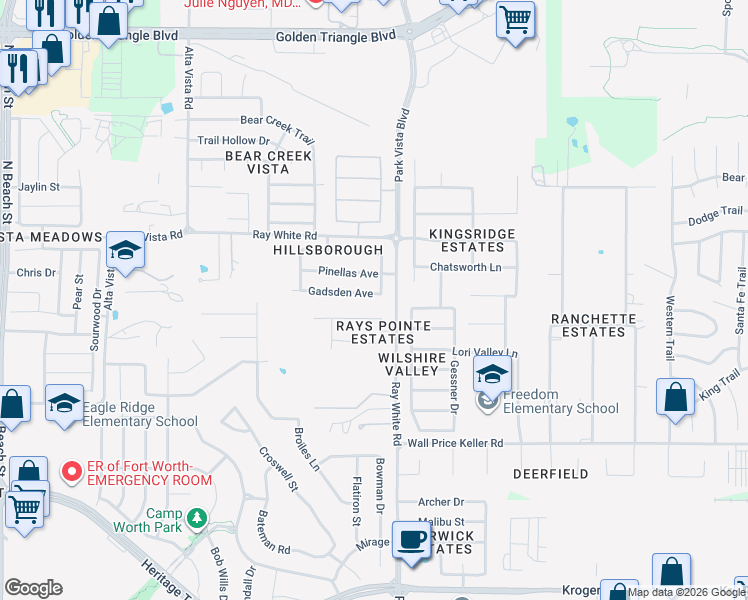 map of restaurants, bars, coffee shops, grocery stores, and more near 5144 Gadsden Avenue in Fort Worth