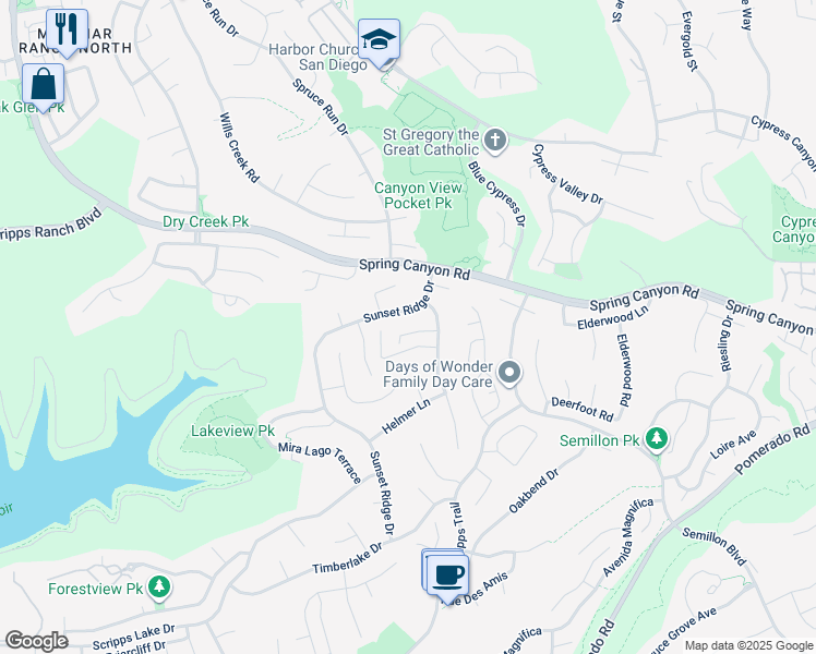 map of restaurants, bars, coffee shops, grocery stores, and more near 10960 Patina Court in San Diego