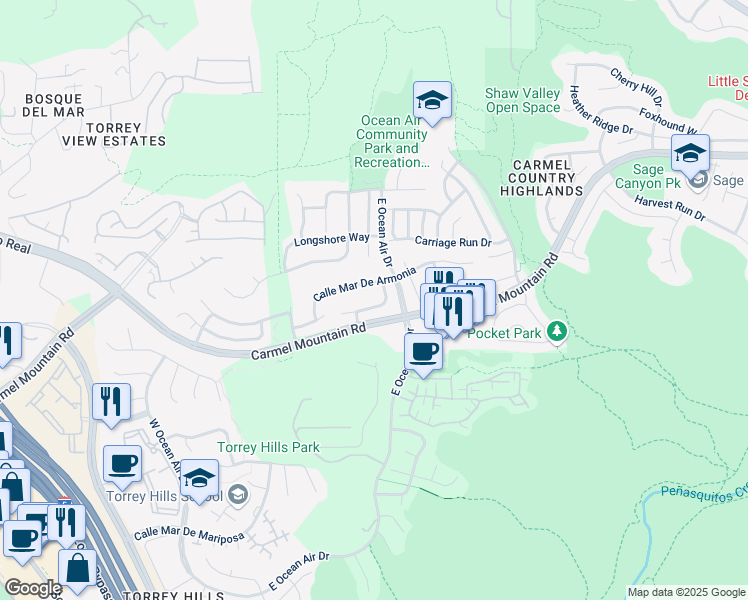 map of restaurants, bars, coffee shops, grocery stores, and more near 4538 Vereda Mar De Ponderosa in San Diego