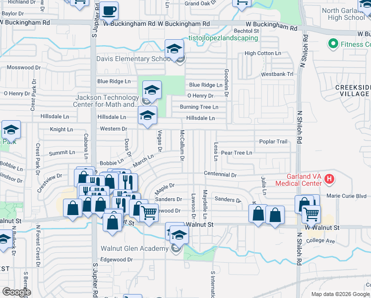 map of restaurants, bars, coffee shops, grocery stores, and more near 1014 McCallum Dr in Garland
