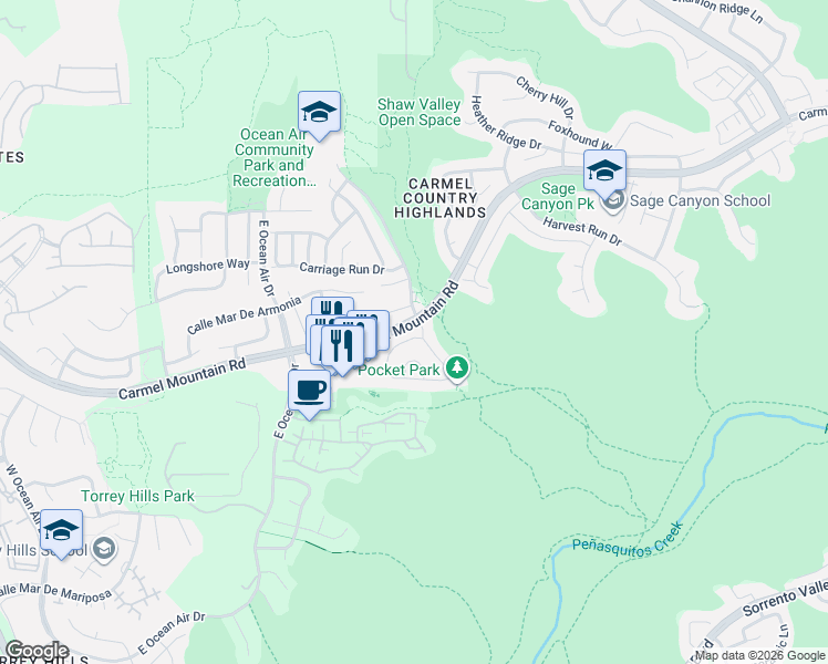 map of restaurants, bars, coffee shops, grocery stores, and more near 11328 Laurelcrest Drive in San Diego