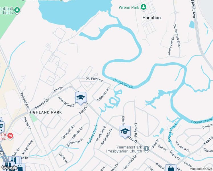 map of restaurants, bars, coffee shops, grocery stores, and more near 6205 Old Point Road in Hanahan