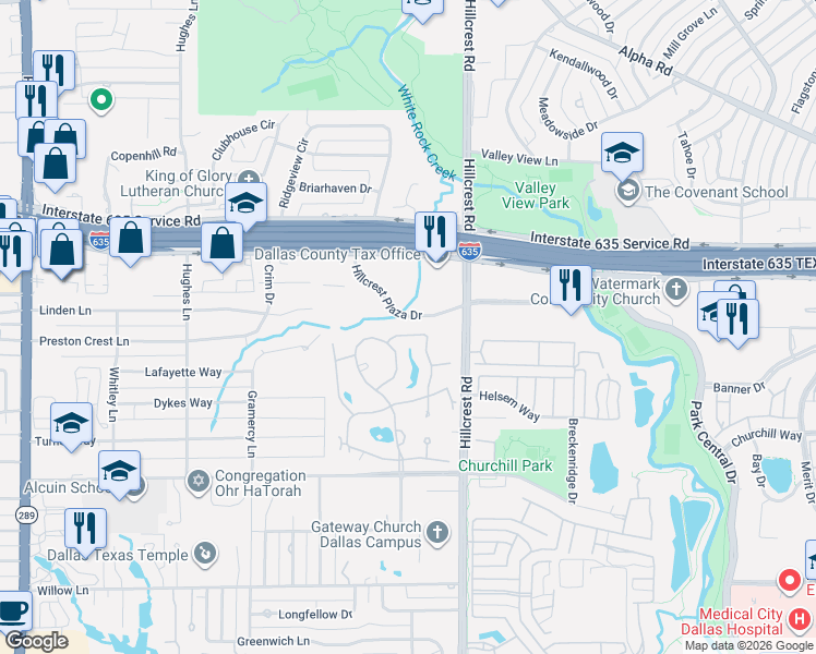 map of restaurants, bars, coffee shops, grocery stores, and more near 9 Collinway Place in Dallas