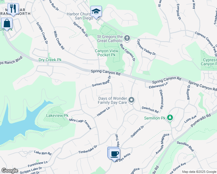 map of restaurants, bars, coffee shops, grocery stores, and more near 10960 Patina Court in San Diego