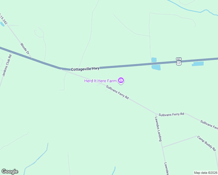map of restaurants, bars, coffee shops, grocery stores, and more near 446 Sullivans Ferry Road in Cottageville