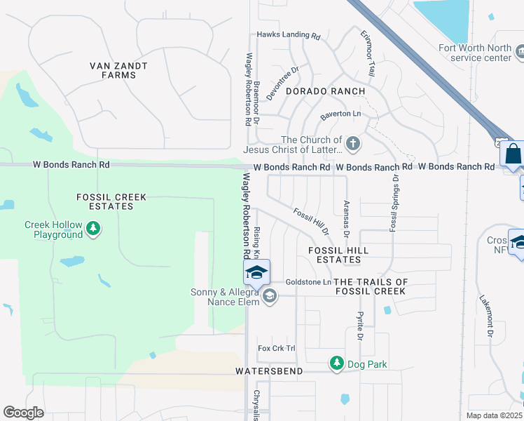 map of restaurants, bars, coffee shops, grocery stores, and more near 12795 Winding Passage Way in Fort Worth